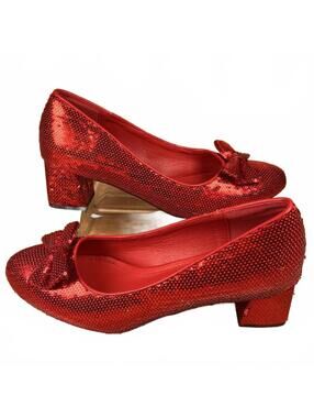 Charming Ruby Red Sequin Low Heel Pumps with Bow Accent